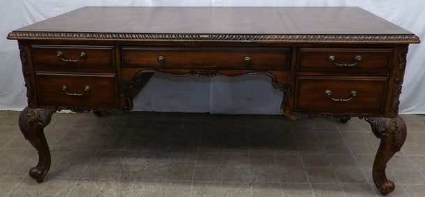 Carved Mahogany & Elm Wood Top Executive Desk by Hooker Furniture