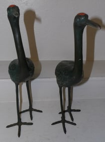 Pair of Painted Metal Heron Statues
