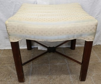 Mahogany Stretcher Base Upholstered Top Bench