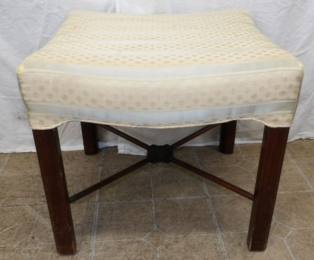 Mahogany Stretcher Base Upholstered Top Bench (1 of 3)