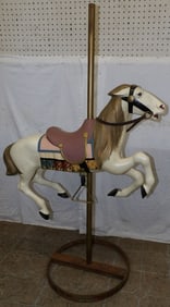 Antique Hand Painted Cast Aluminum Carousel Horse on Iron Base