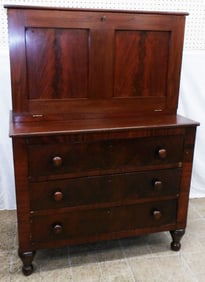 Antique Two Piece Mahogany Victorian Drop Front Desk