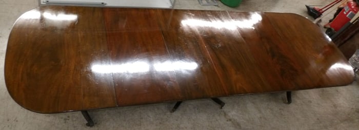 Antique Three Pedestal Mahogany Dining Table with Two Leaves