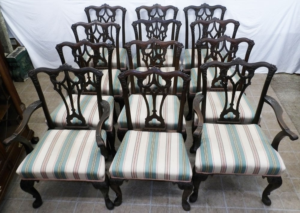 Set of Twelve Carved Mahogany Chippendale Dining Chairs (1 of 6)