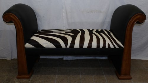 Mahogany Framed Leather & Zebra Hyde Upholstered Window Bench