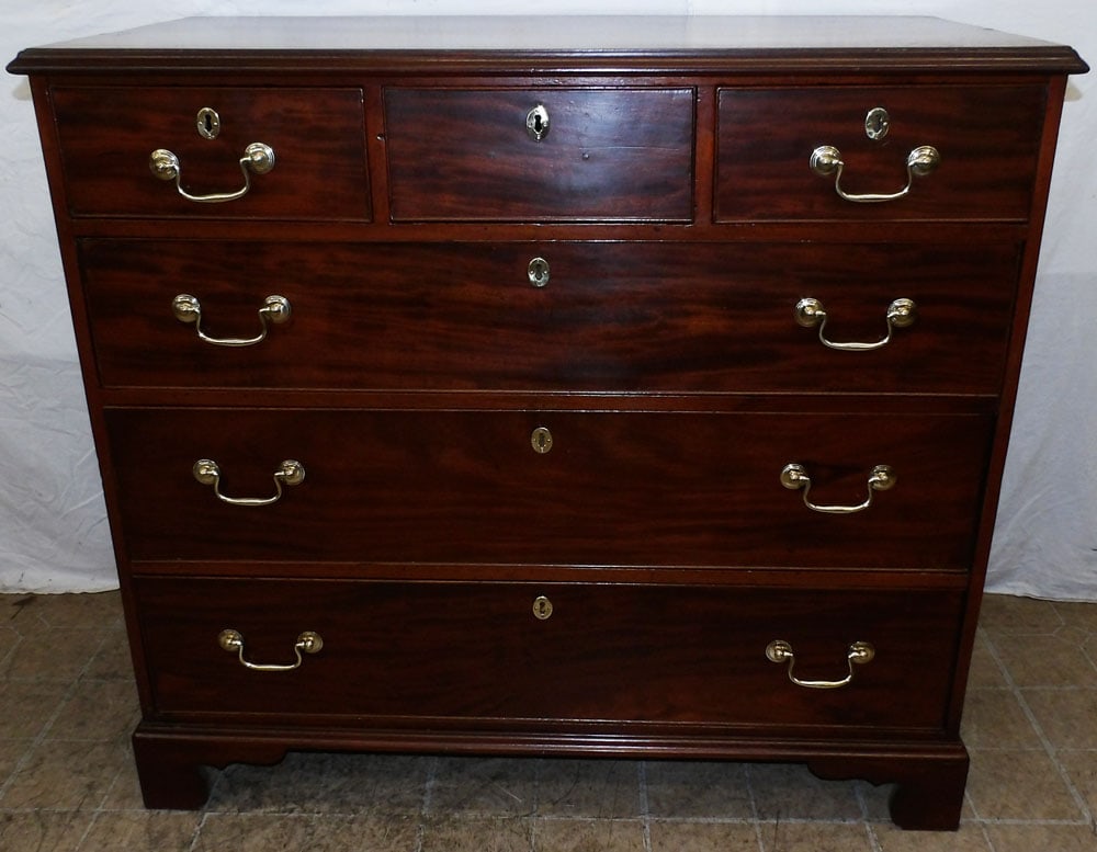 19th Century Mahogany Three Over Three Drawer Chest: 19th Century Mahogany Three Over Three Drawer Chest . 39 3/4" H 44" W 21 1/2" D ALL DESCRIPTIONS AND ANY CONDITION STATEMENT GIVEN BY LANGSTON AUCTION GALLERY ARE STRICTLY OPINIONS AND LANGSTON'S SHAL