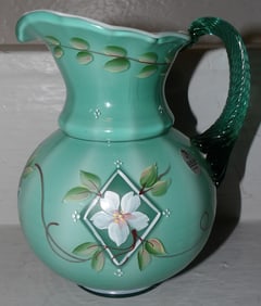 Fenton Hand Painted Art Glass Pitcher Artist Signed