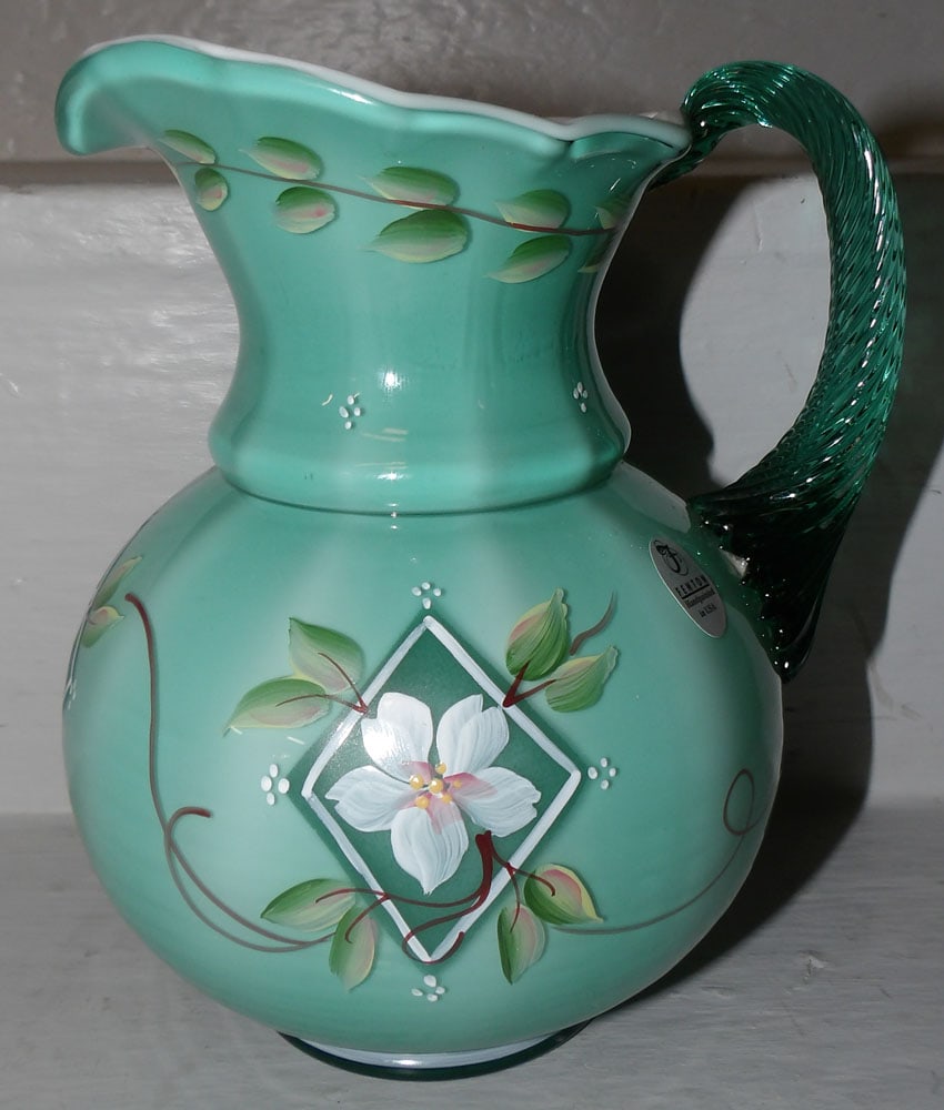 Fenton Hand Painted Art Glass Pitcher Artist Signed (1 of 7)