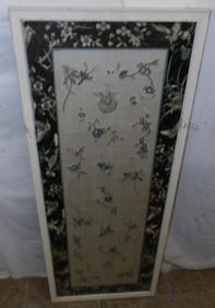 Framed Oriental Silk Embroidery with Heron & Peacock Motif
