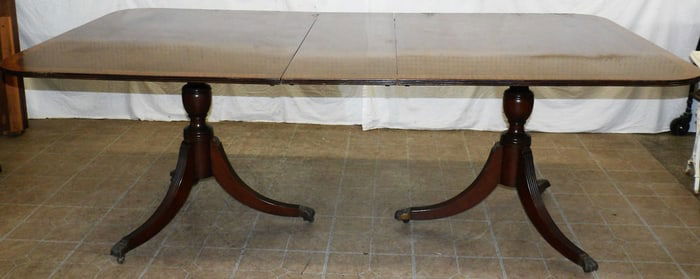 Mahogany Two Pedestal Dining Table with One Leaf