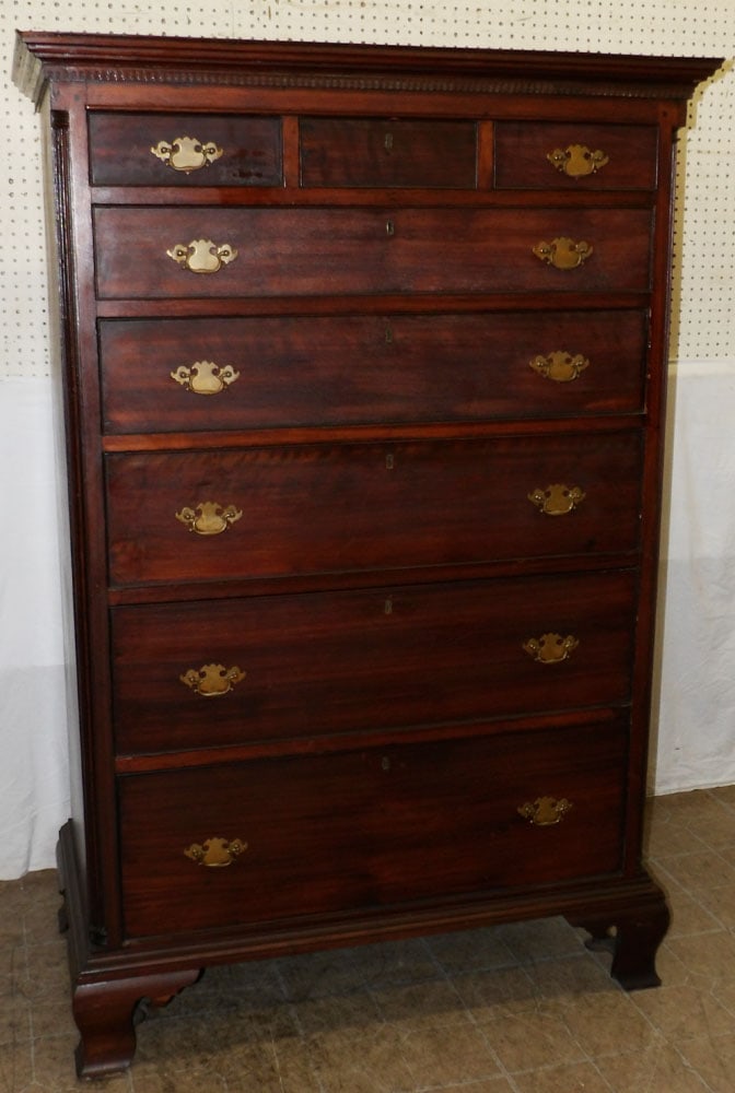 19th Century Walnut Three Over Five Tall Chest: 19th Century Walnut Three Over Five Tall Chest . 65" H 43 1/4" W 22 1/2" D ALL DESCRIPTIONS AND ANY CONDITION STATEMENT GIVEN BY LANGSTON AUCTION GALLERY ARE STRICTLY OPINIONS AND LANGSTON'S SHALL HAV