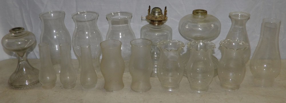 Lot of Antique Glass Oil Lamps & Hurricane Shade (1 of 3)