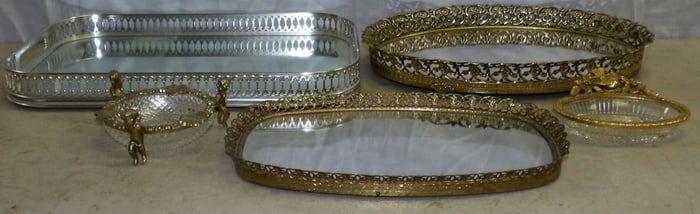 Lot of Brass & Silverplated Dressing Trays