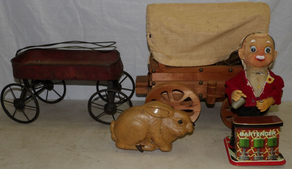 Lot of Wood Doll Carriage & Vintage Toys: Lot of Wood Doll Carriage & Vintage Toys . Up to 13 1/4" H 12 1/2" L ALL DESCRIPTIONS AND ANY CONDITION STATEMENT GIVEN BY LANGSTON AUCTION GALLERY ARE STRICTLY OPINIONS AND LANGSTON'S SHALL HAVE NO R