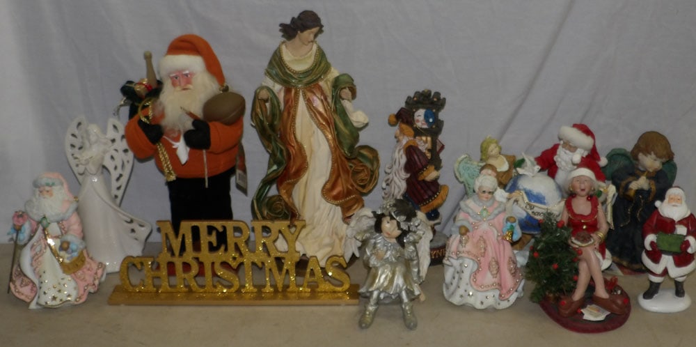 Lot of Decorative Christmas Items: Lot of Decorative Christmas Items . Up to 17" H 6" Dia. ALL DESCRIPTIONS AND ANY CONDITION STATEMENT GIVEN BY LANGSTON AUCTION GALLERY ARE STRICTLY OPINIONS AND LANGSTON'S SHALL HAVE NO RESPONSIBILITY