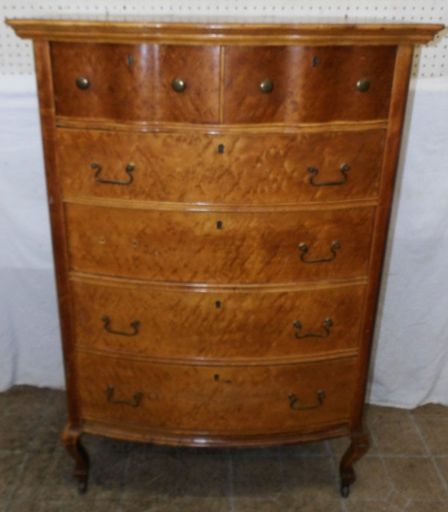 antique birds eye maple 2 over 4 drawer chest (1 of 7)