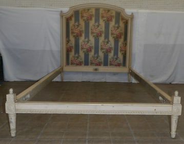 painted wood and upholstered single bed
