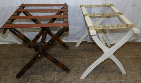 one mahogany and one painted wood luggage rack