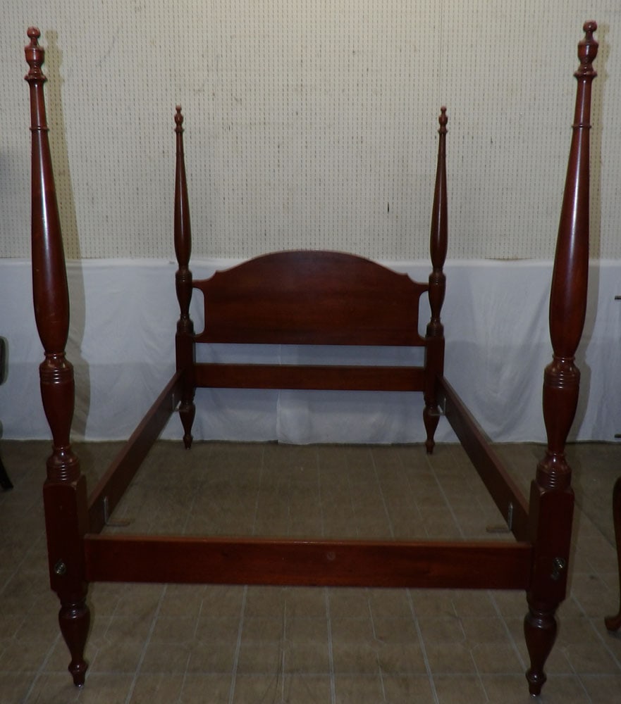 mahogany four post full size bed with rails (1 of 4)