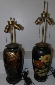 pair of oriental painted porcelain vases made into lamp