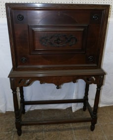 antique walnut inlaid drop front secretary