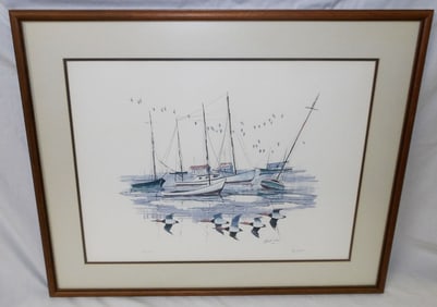 framed boat dock print
