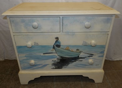 nautical paint decorated 2 over 2 drawer chest signed & dated