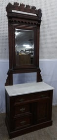 antique walnut Victorian washstand with bevel edge mirror