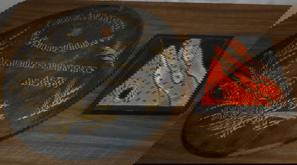 marble wall plaque dated 1830 and framed tile (1 of 3)