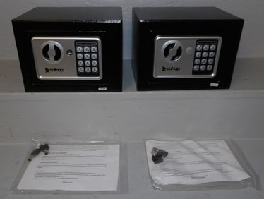 two painted metal safes by Zokop with keys