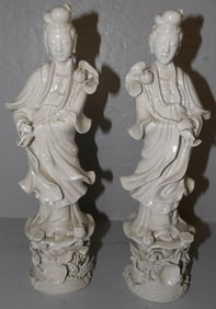 Pair of Blanc De Chine Porcelain Figurines