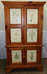 Botanical Paint Decorated Pine Entertainment Center
