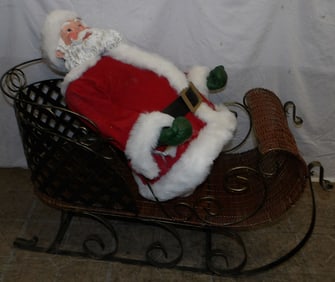 Metal & Wicker Sled with Santa Claus Doll