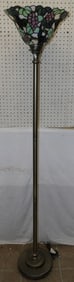 Leaded Stained Glass Shade & Metal Base Floor Lamp, Shade As Is