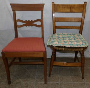Antique Tiger Maple Chair & Mahogany Side Chair