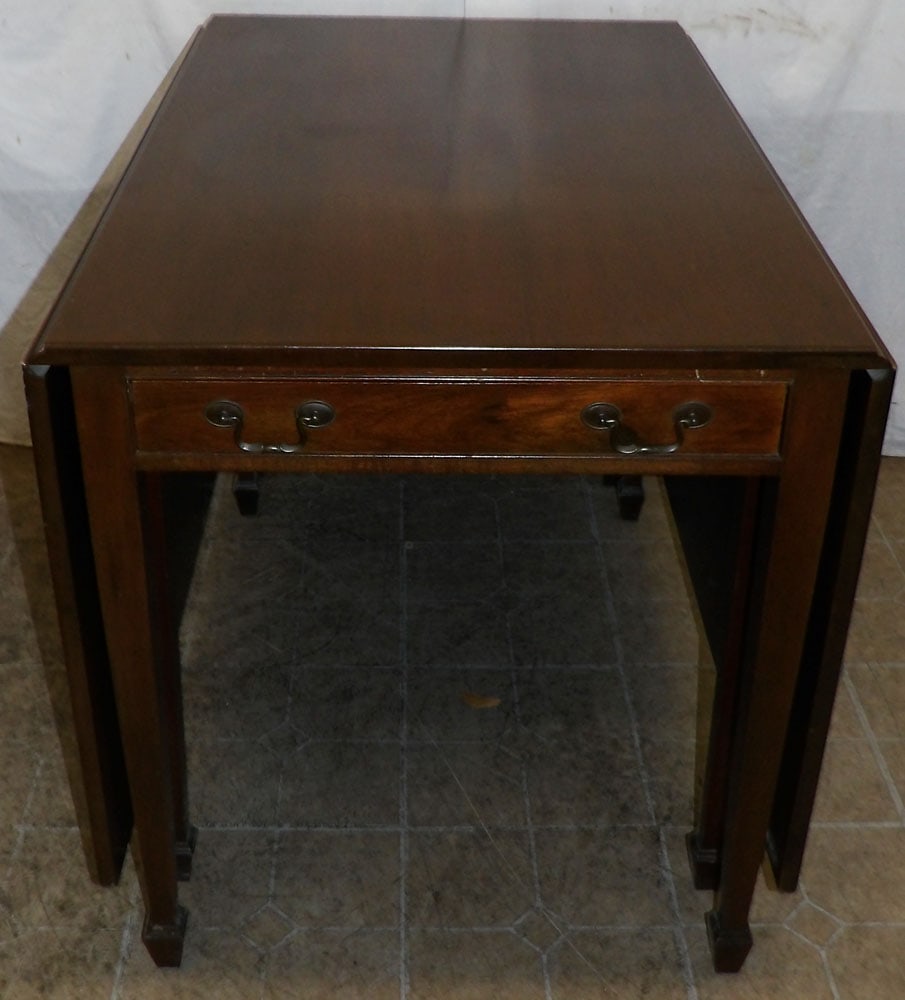 Mahogany Drop Leaf Dining Table with One Drawer (1 of 7)