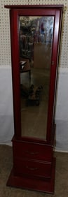 Cherry Revolving Jewelry Cabinet with Mirror Doors