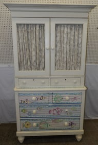 Two Piece Paint Decorated Cabinet