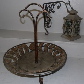 Metal & Glass Lantern with Wall Bracket & Painted Metal Basket