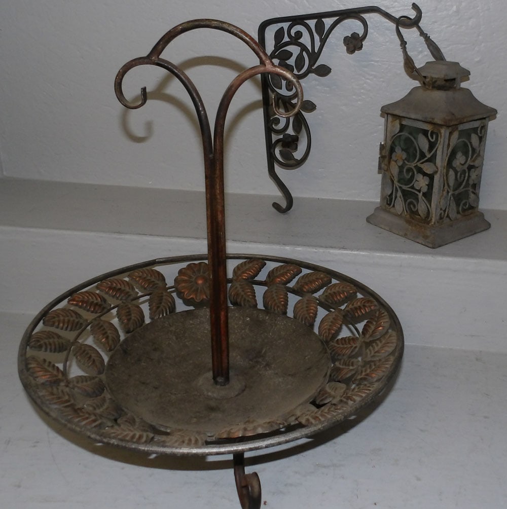 Metal & Glass Lantern with Wall Bracket & Painted Metal Basket (1 of 2)
