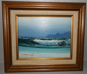 Framed Oil on Board of Rough Seas Artist Signed