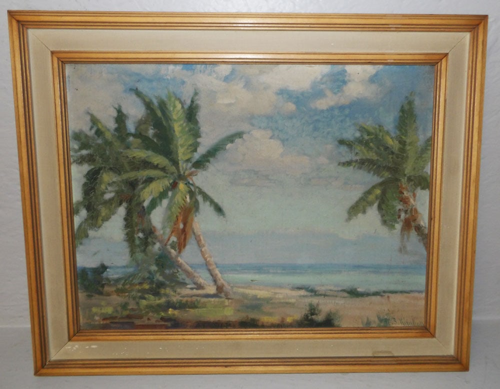 Framed Oil on Board Beach Scene Artist Signed (1 of 5)