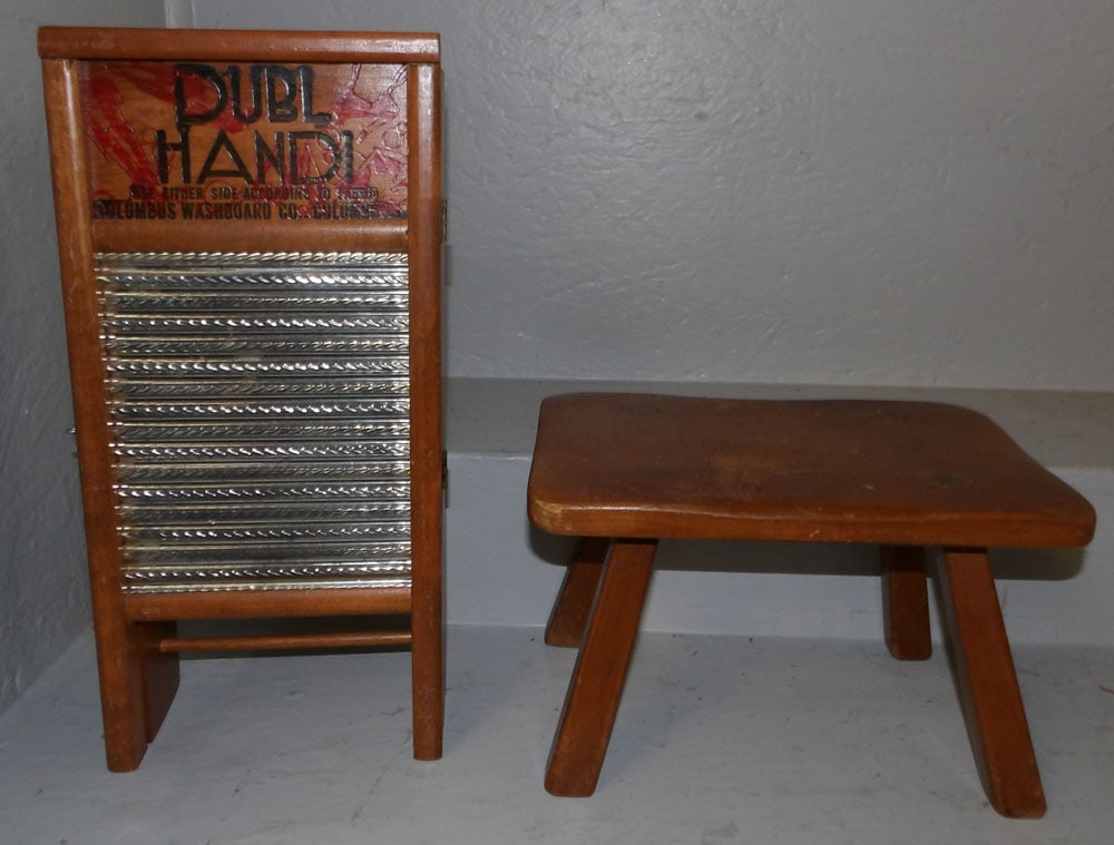 Washboard Door Hanging Cabinet & Maple Foot Stool (1 of 4)