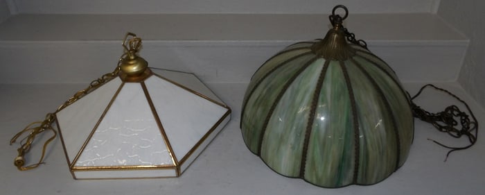Two Slag Glass Chandeliers