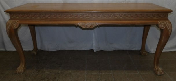 Carved Bleached Mahogany Console with Ball & Claw Feet