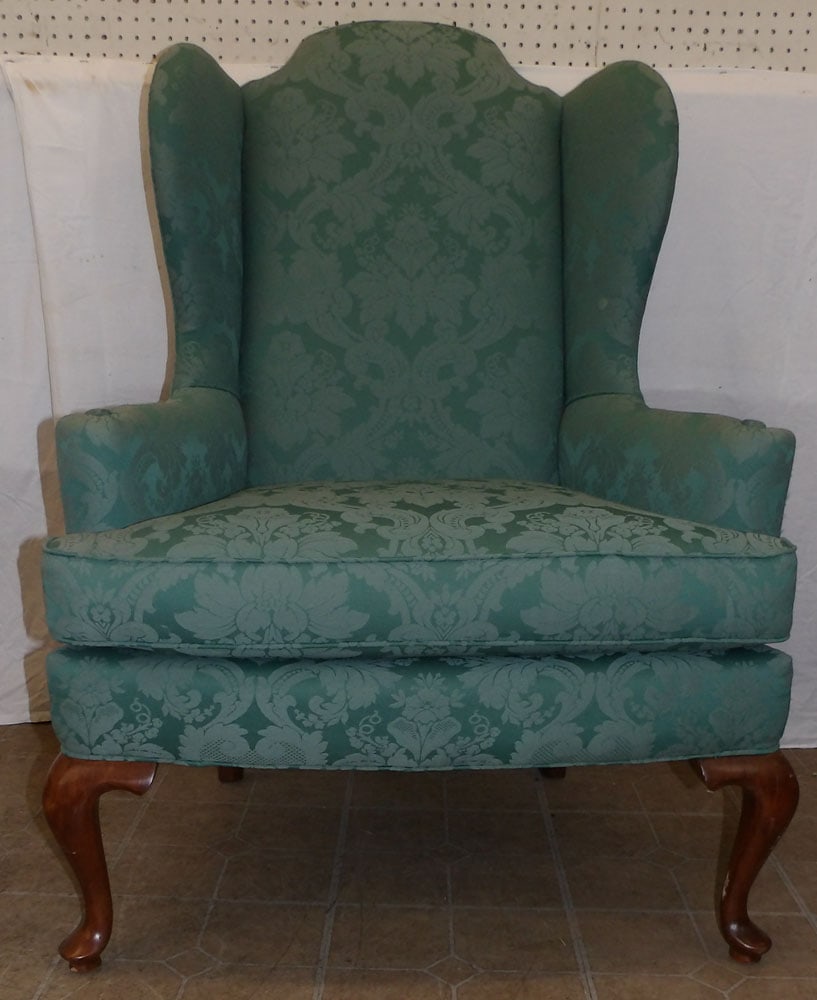 Cherry & Upholstered Wing Back Chair (1 of 6)