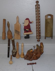 Lot of Wooden Country Items Including Pasta Roller