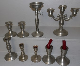 Lot of Pewter Candlesticks