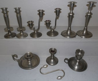 Lot of Pewter Candlesticks