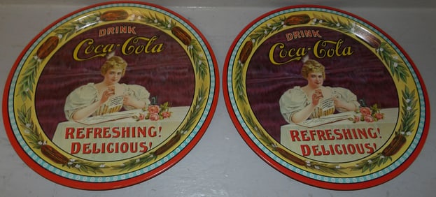 Two Painted Metal Coca Cola Trays